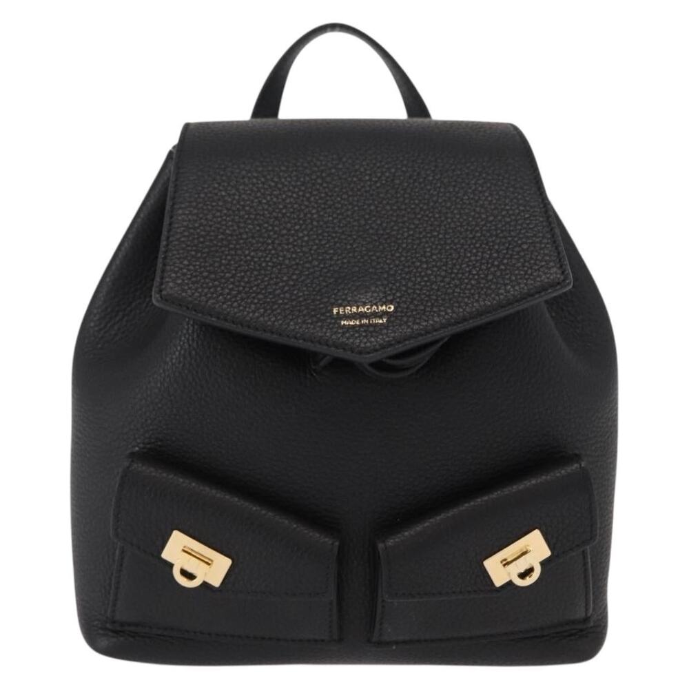 Salvatore Ferragamo Leather Gancini Backpack Black